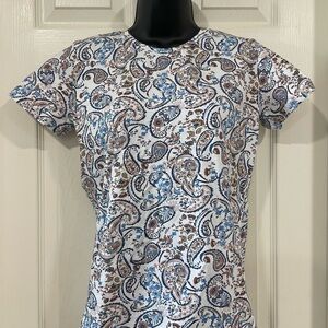 Saks Fifth Avenue Blue Gray Fitted Short Sleeve Tee paisley print